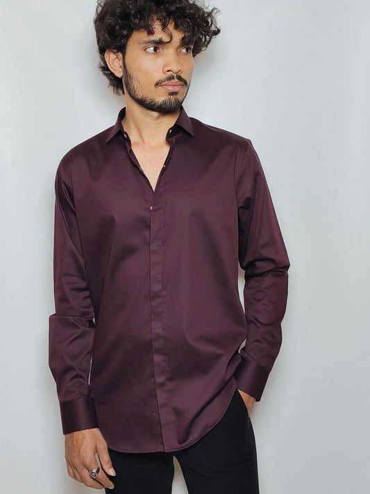 Wine Italian Lycra Regular Fit Shirt