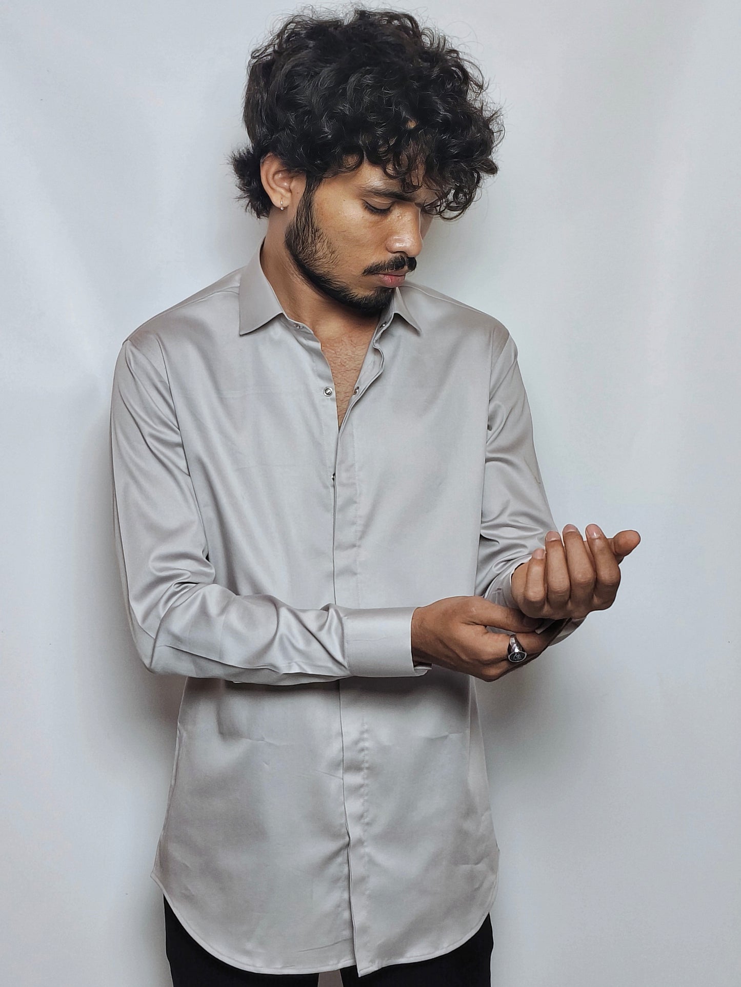 Grey Italian Lycra Regular Fit Shirt