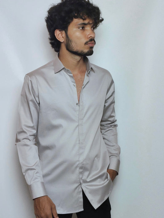Grey Italian Lycra Regular Fit Shirt