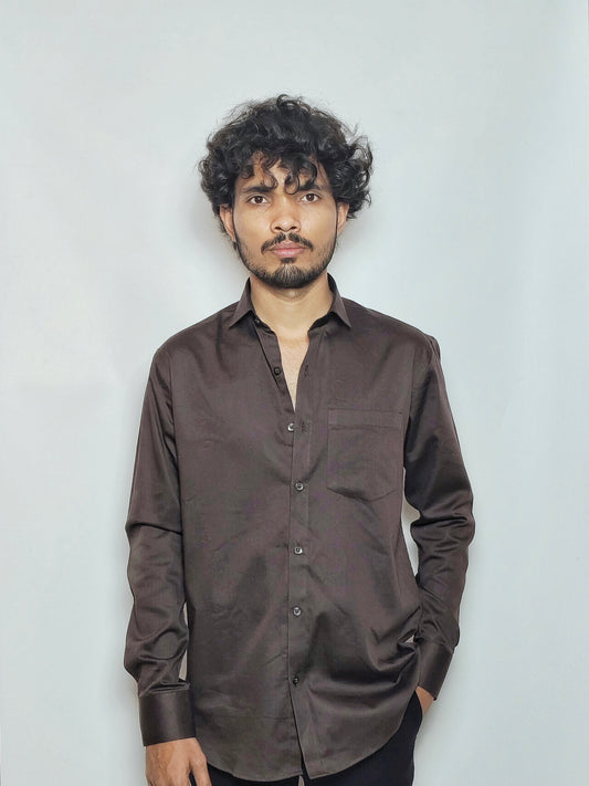 Chocolate Dark Brown Italian Lycra Regular Fit Shirt
