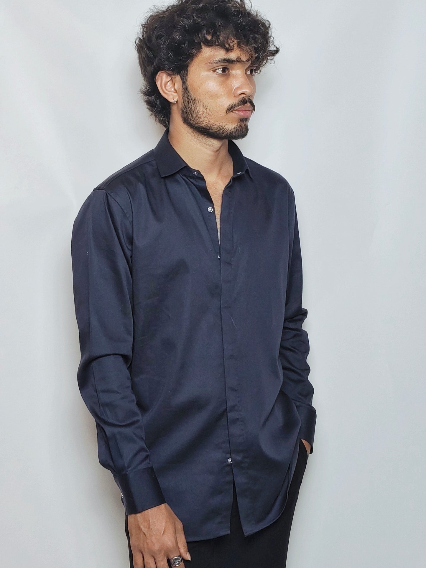 Navy Blue Italian Lycra Regular Fit Shirt