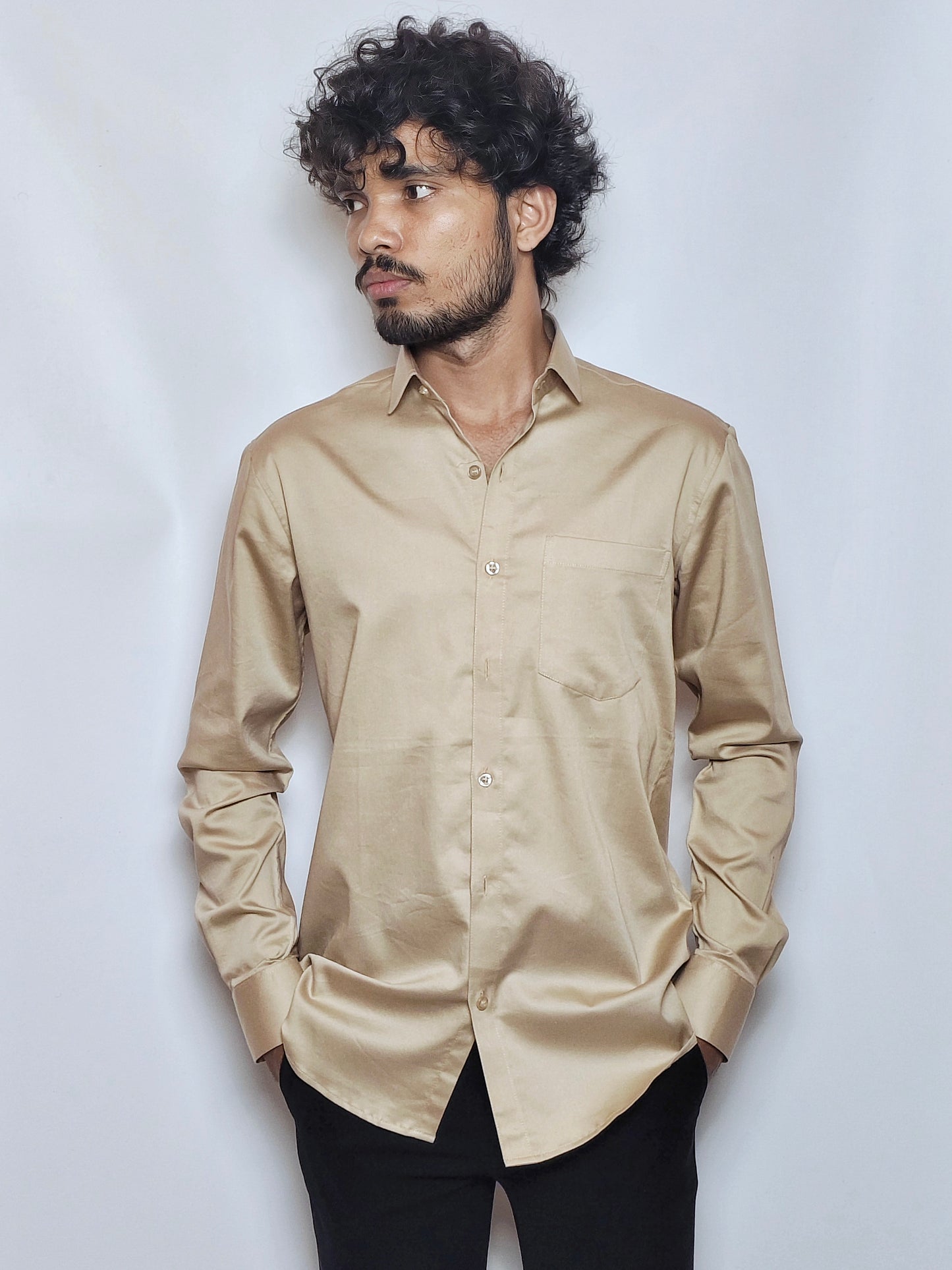 Beige Italian Lycra Regular Fit Shirt
