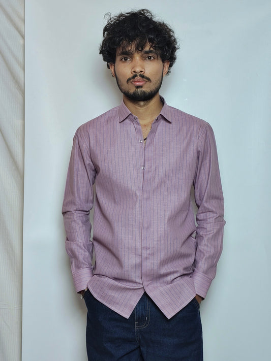 Men’s Mauve Vertical Stripe Cotton Shirt