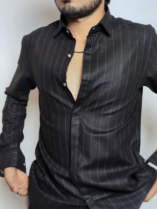 Men’s Black Vertical Stripe Cotton Shirt