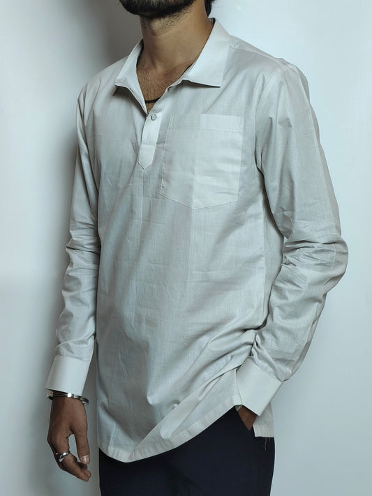 Men’s Light Grey Cotton Kurta Shirt