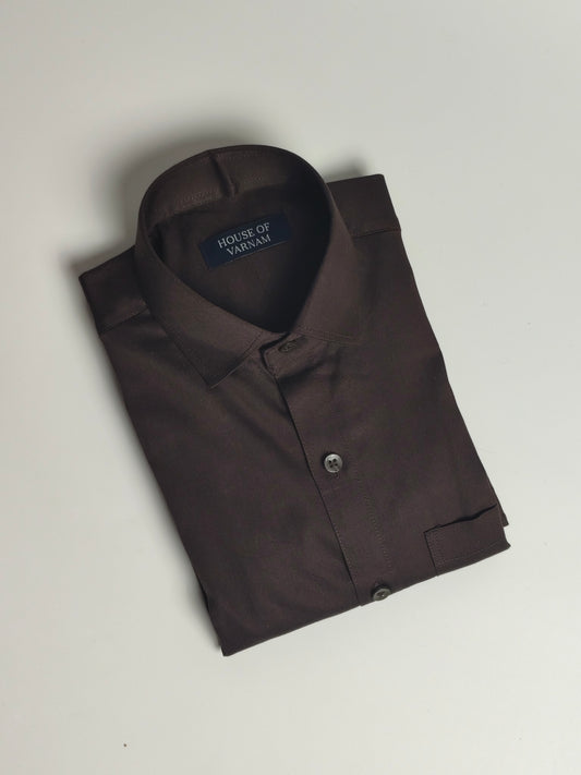 Chocolate Dark Brown Italian Lycra Regular Fit Shirt