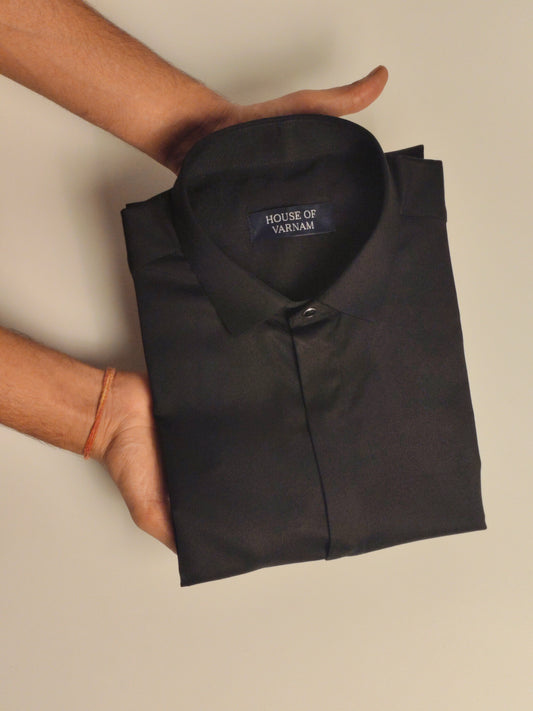 Black Italian Lycra Regular Fit Shirt
