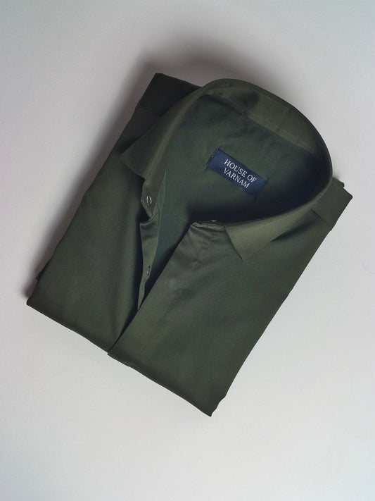 Olive Green Italian Lycra Regular Fit Shirt