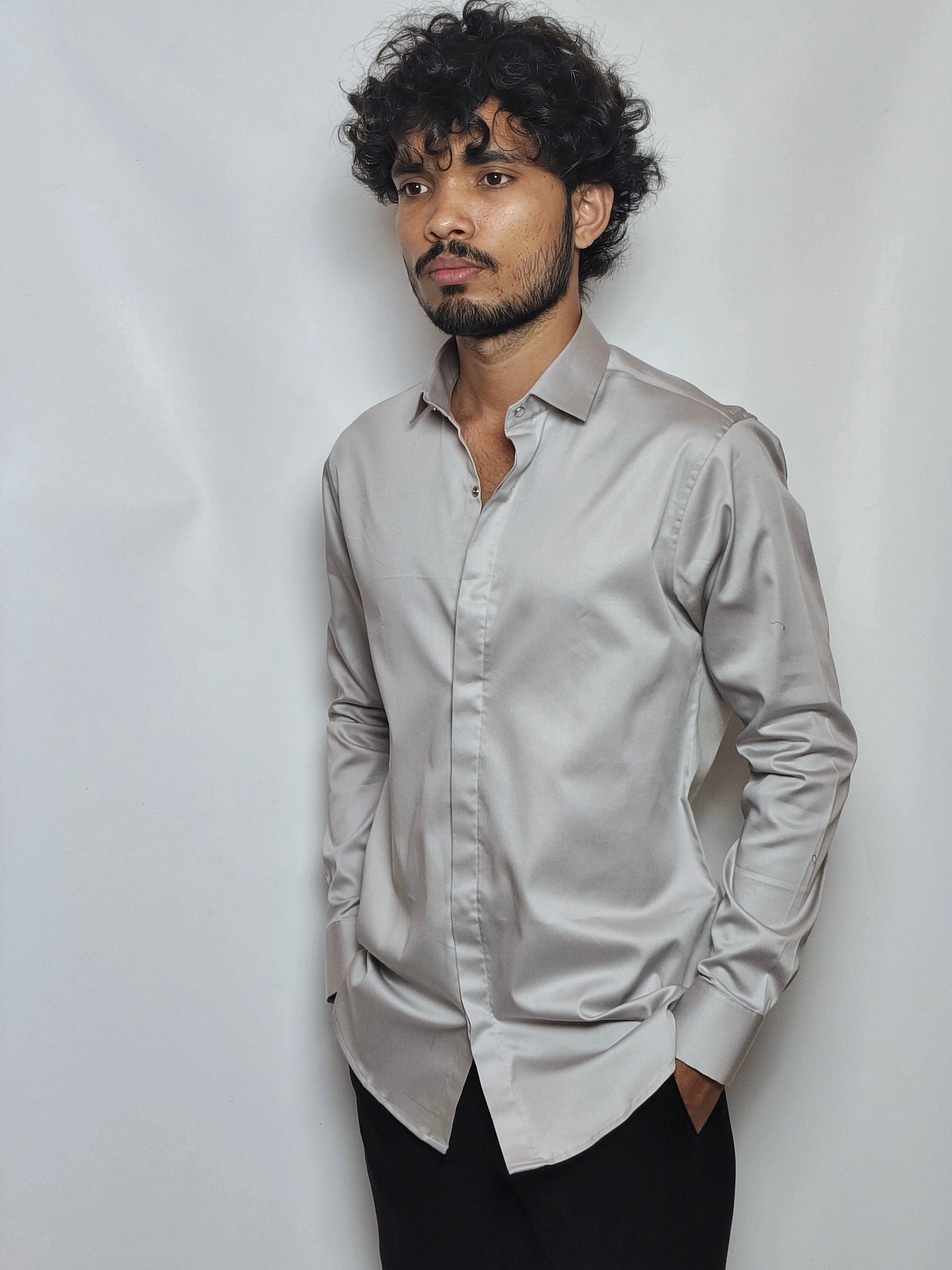 Grey Italian Lycra Regular Fit Shirt