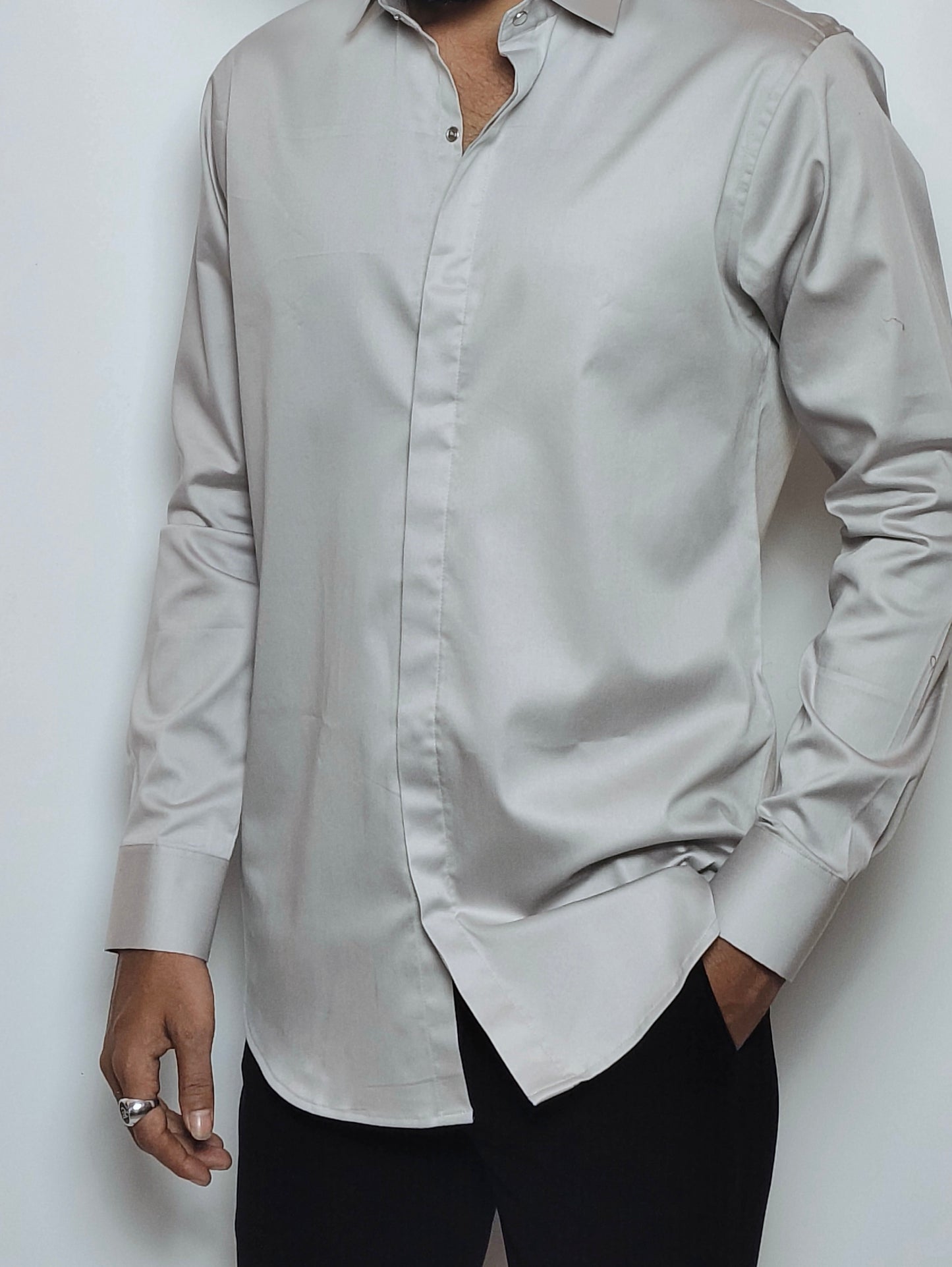 Grey Italian Lycra Regular Fit Shirt