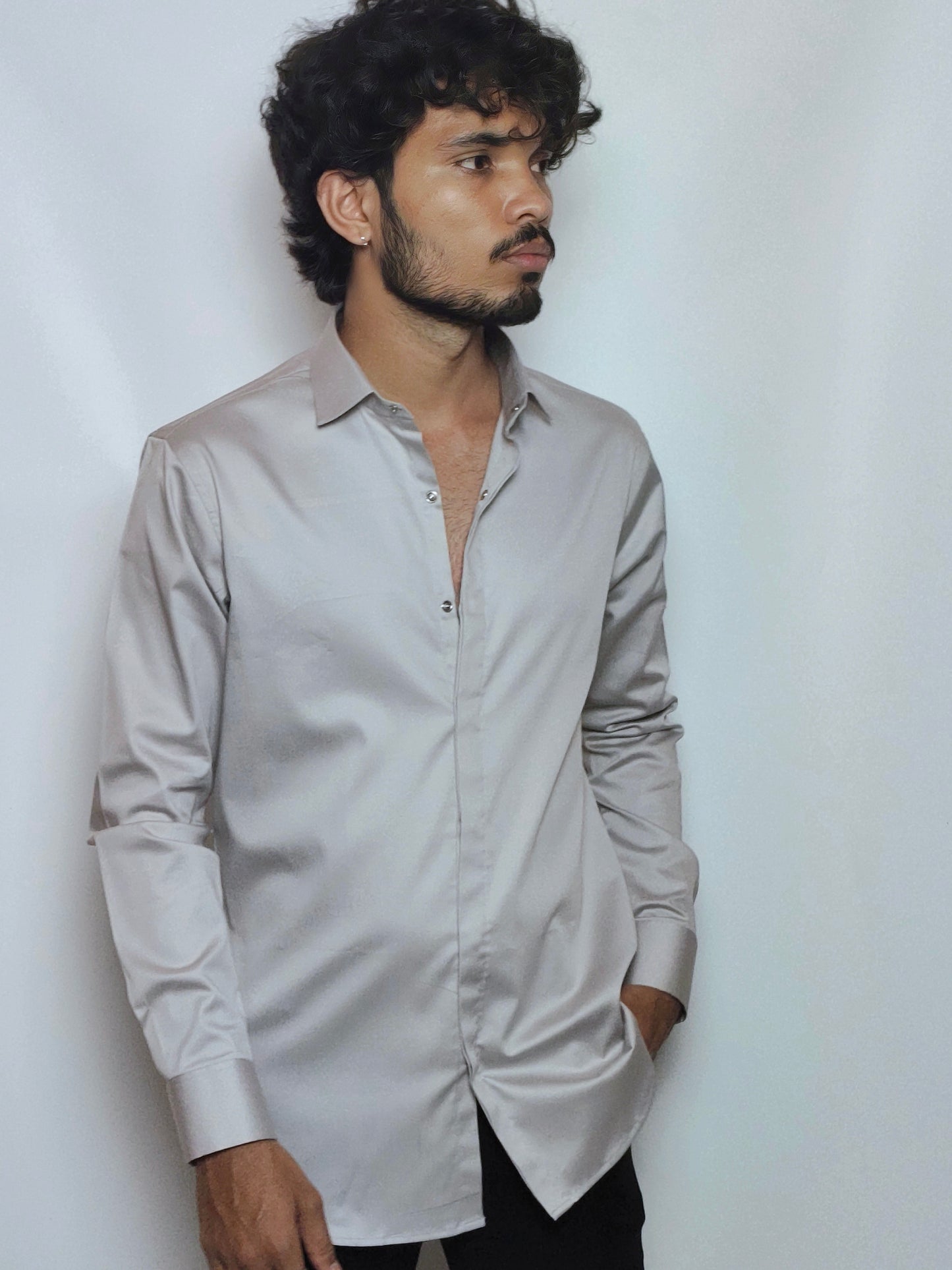 Grey Italian Lycra Regular Fit Shirt