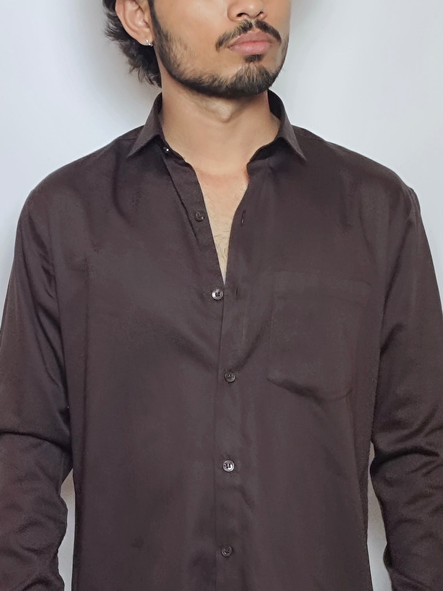 Chocolate Dark Brown Italian Lycra Regular Fit Shirt