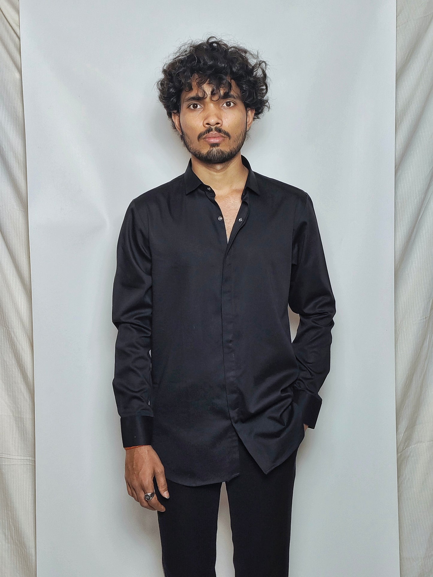 Black Italian Lycra Regular Fit Shirt