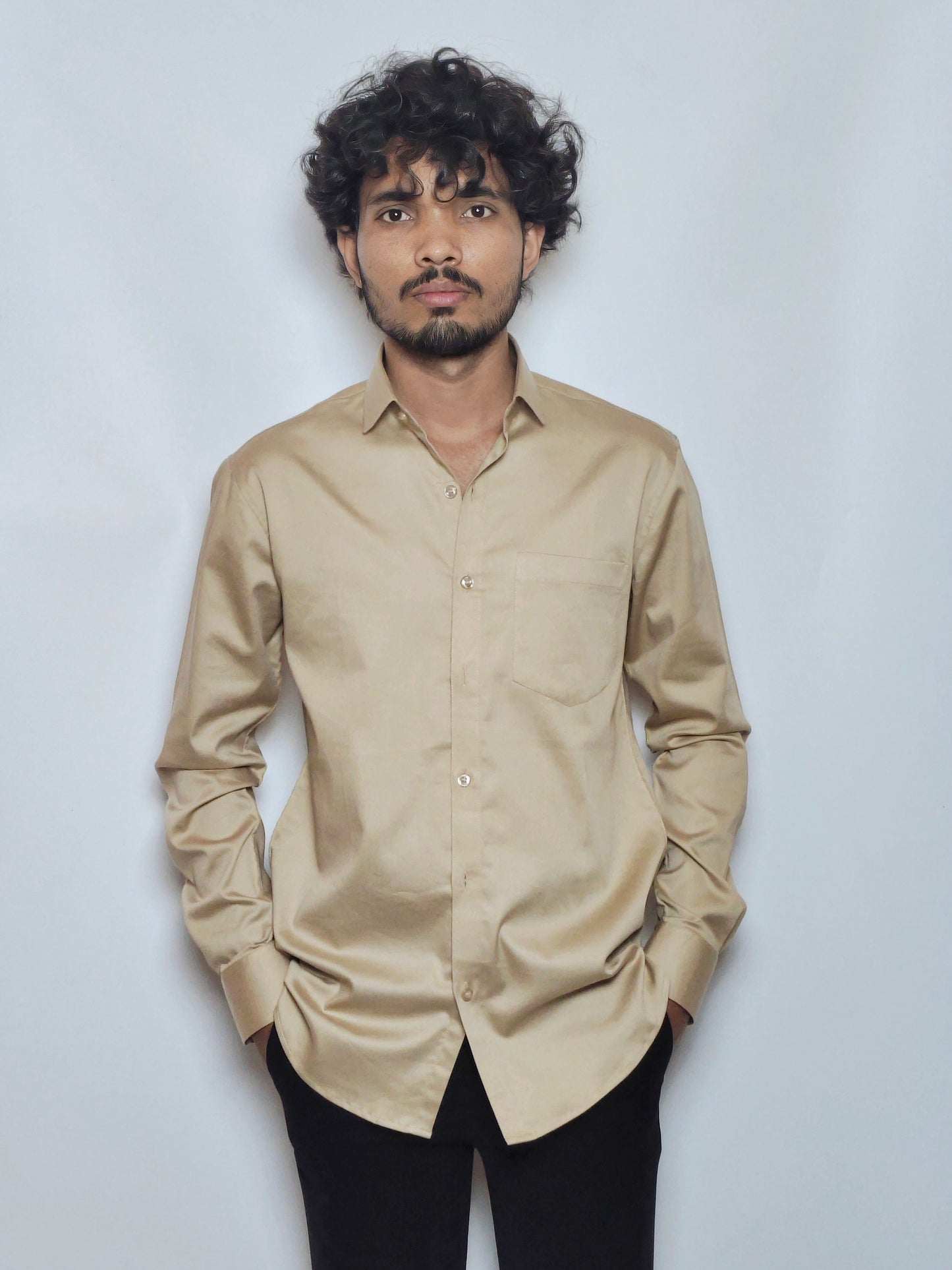 Beige Italian Lycra Regular Fit Shirt