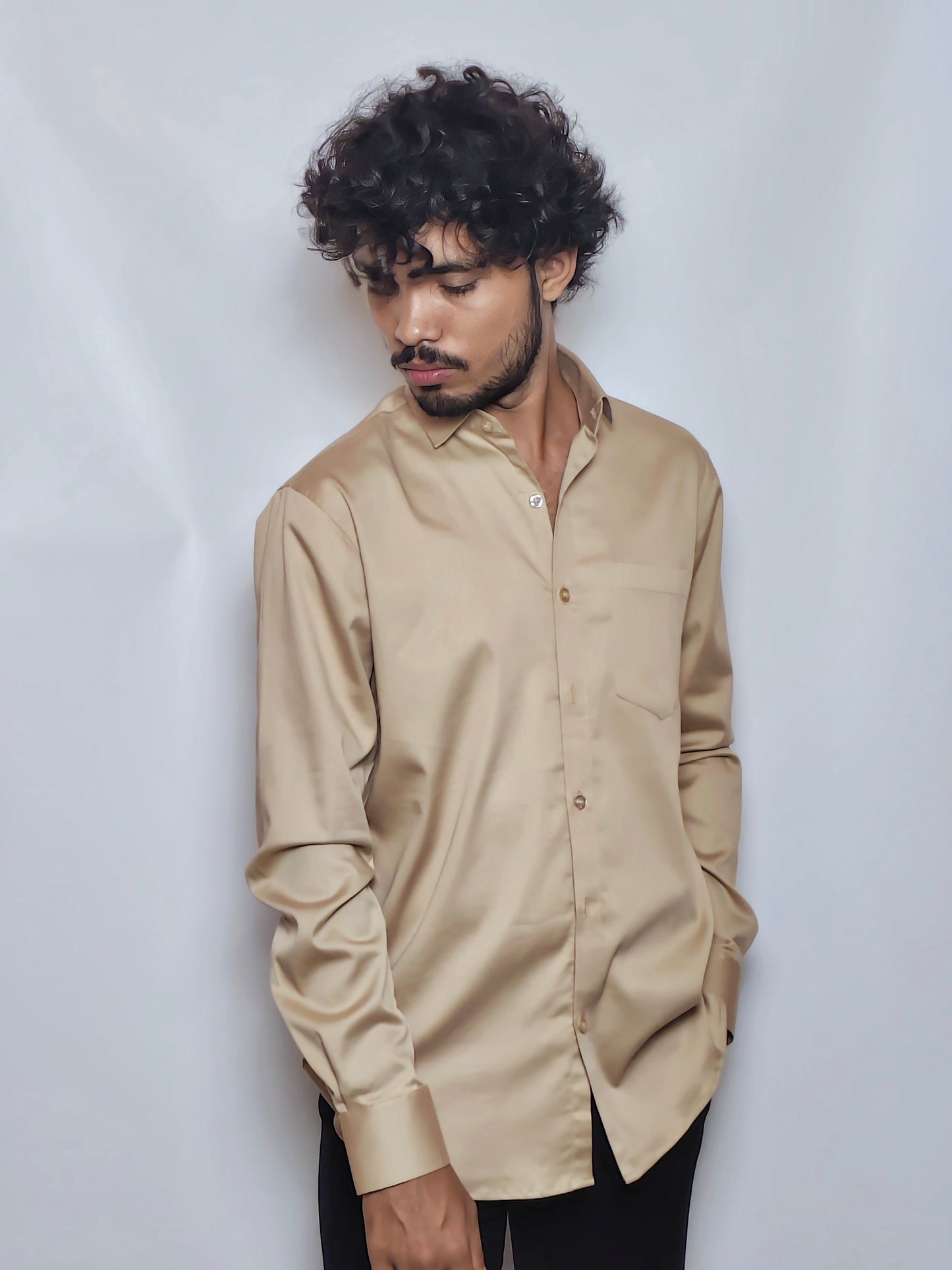 Beige Italian Lycra Regular Fit Shirt