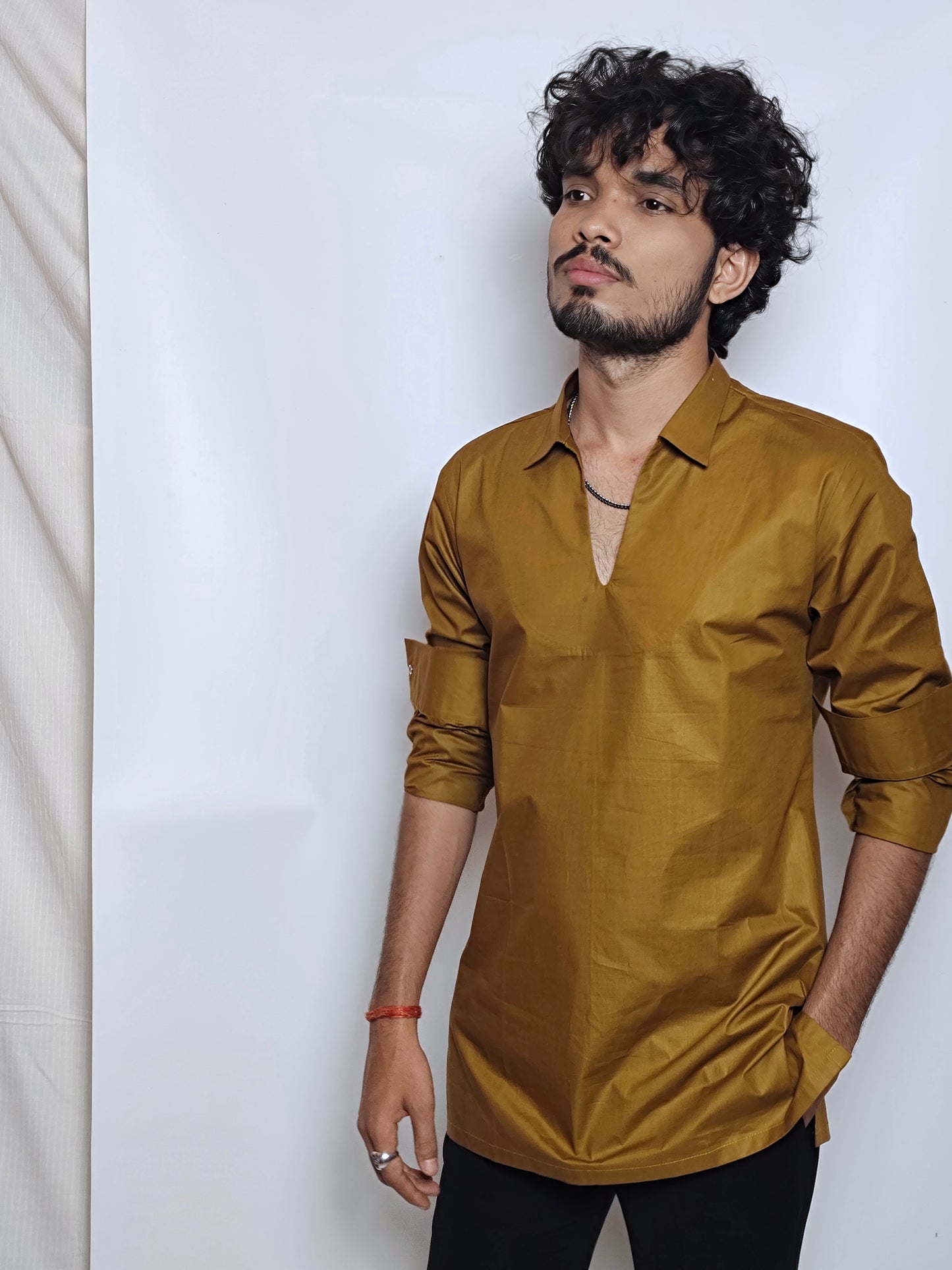 Men’s Solid Mustard Cotton Kurta