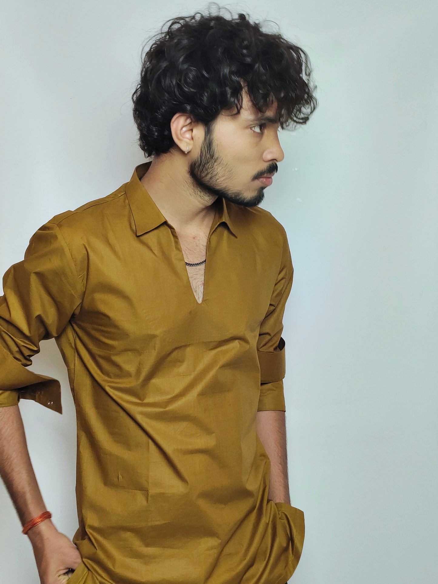 Men’s Solid Mustard Cotton Kurta