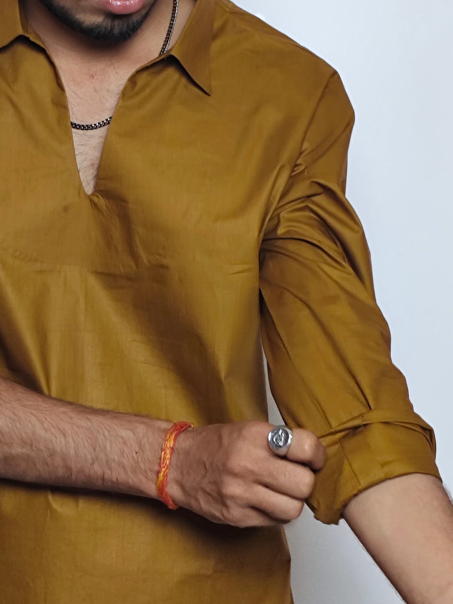 Men’s Solid Mustard Cotton Kurta