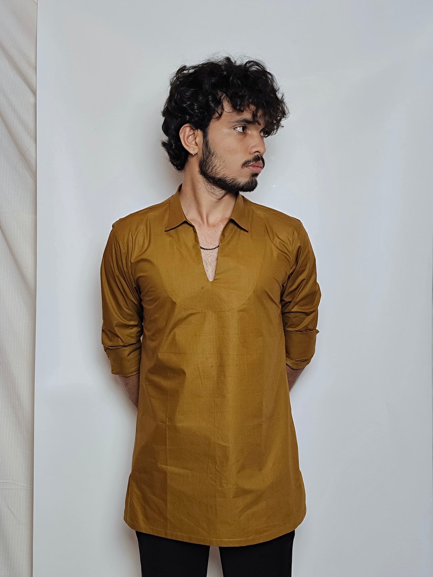 Men’s Solid Mustard Cotton Kurta