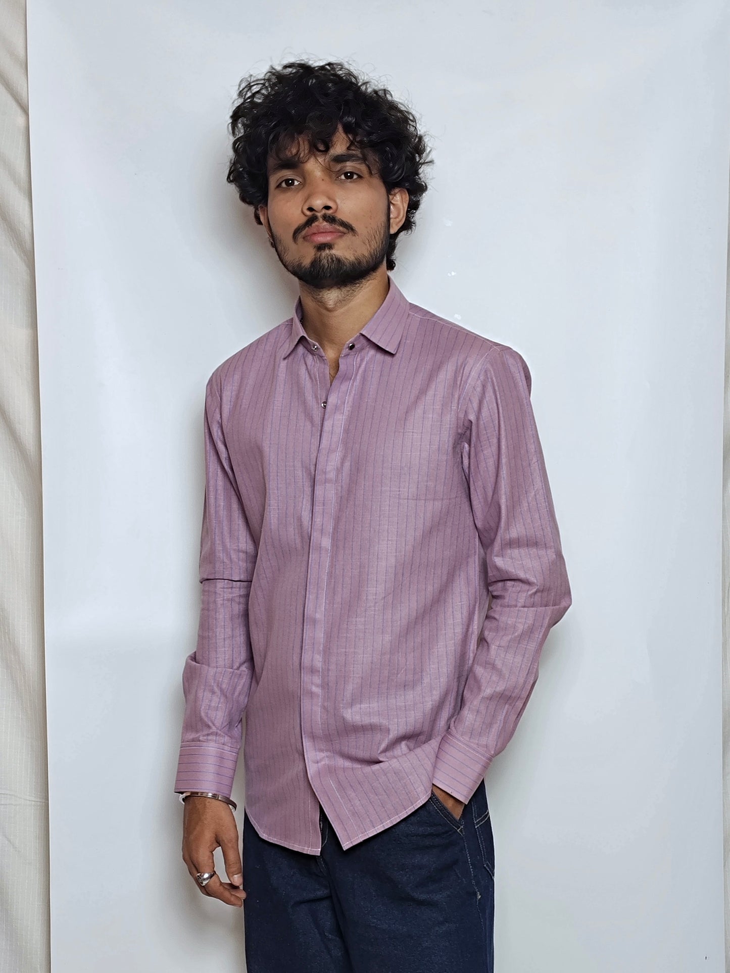 Men’s Mauve Vertical Stripe Cotton Shirt
