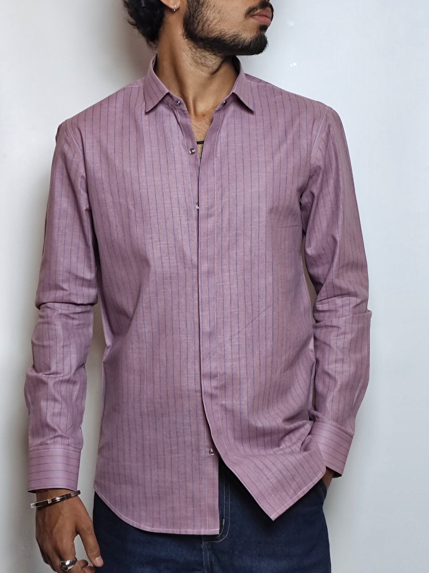 Men’s Mauve Vertical Stripe Cotton Shirt