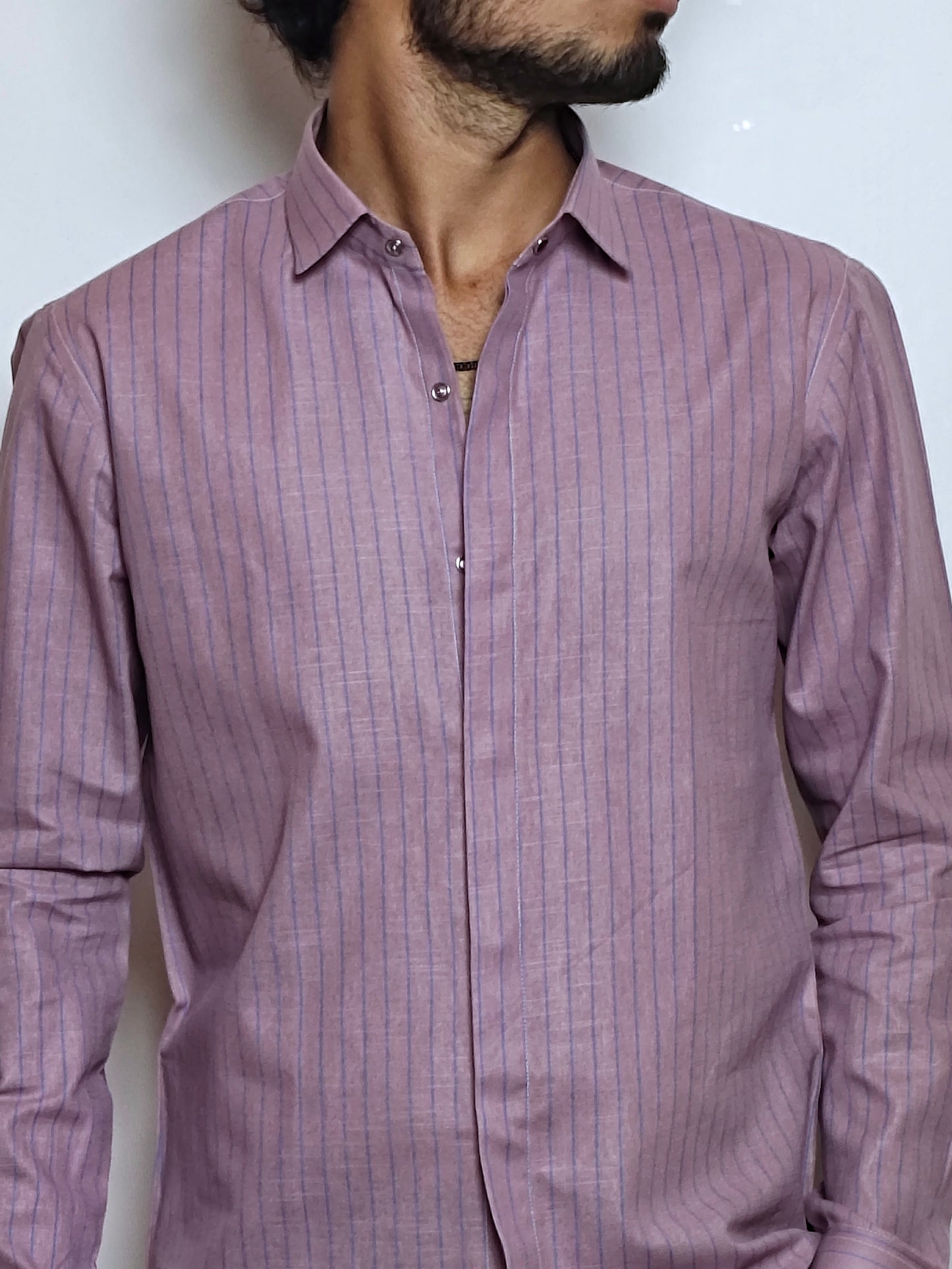Men’s Mauve Vertical Stripe Cotton Shirt