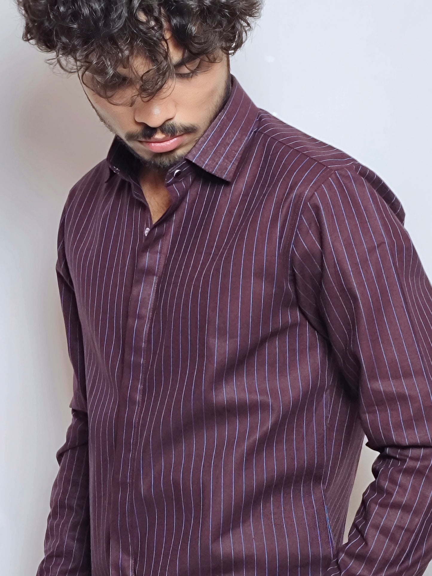 Men’s Wine Vertical Stripe Cotton Shirt