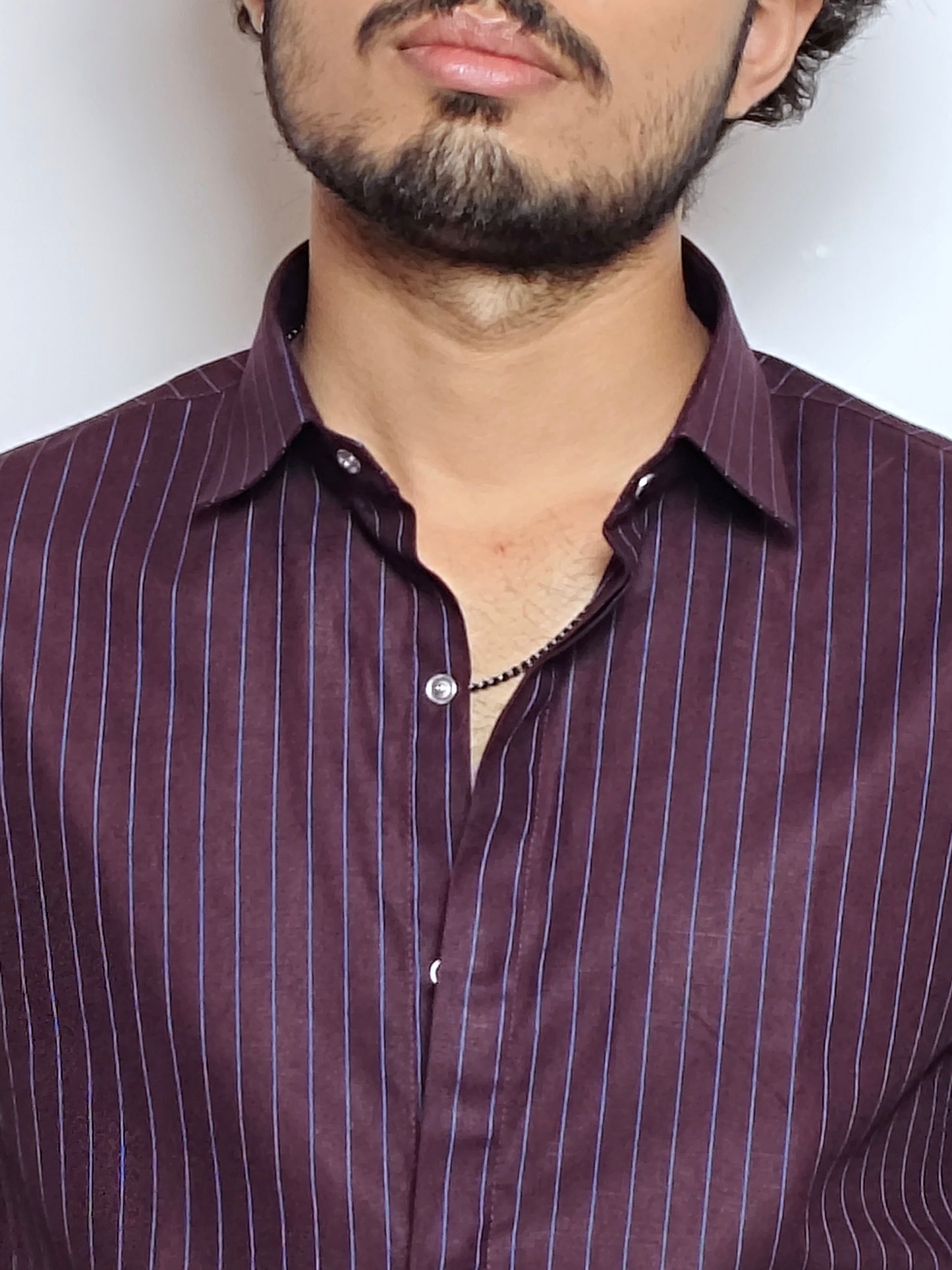 Men’s Wine Vertical Stripe Cotton Shirt