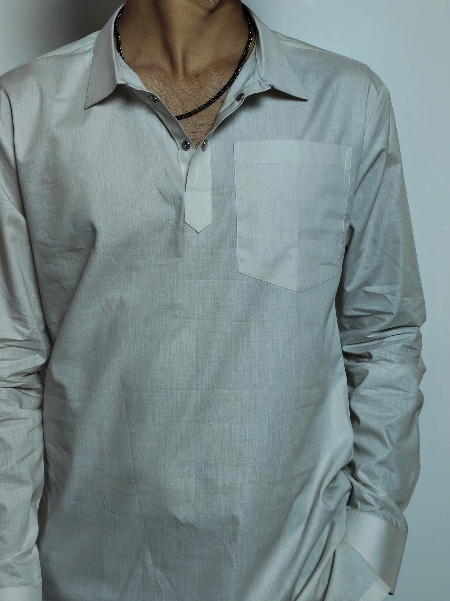 Men’s Light Grey Cotton Kurta Shirt