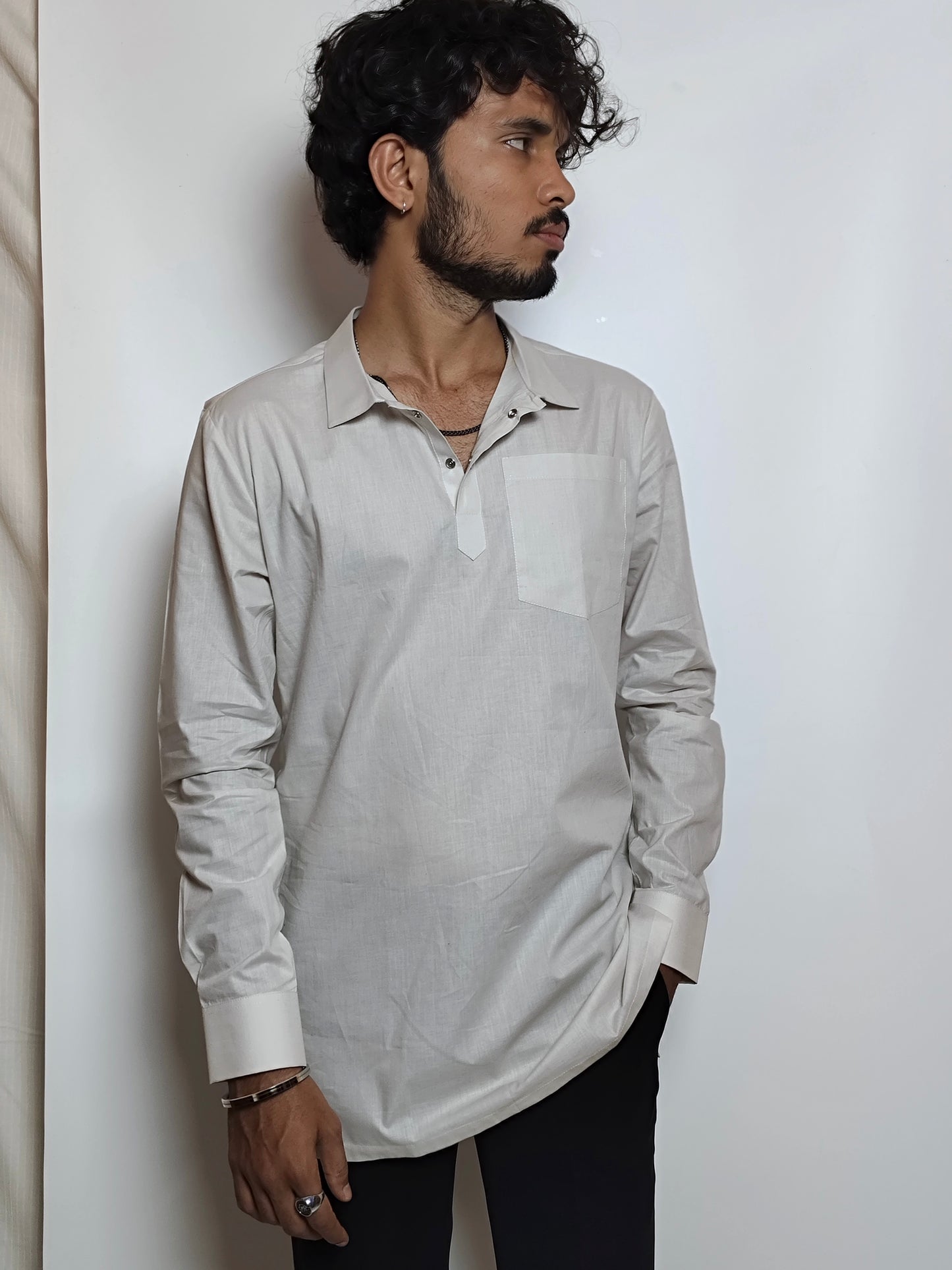 Men’s Light Grey Cotton Kurta Shirt