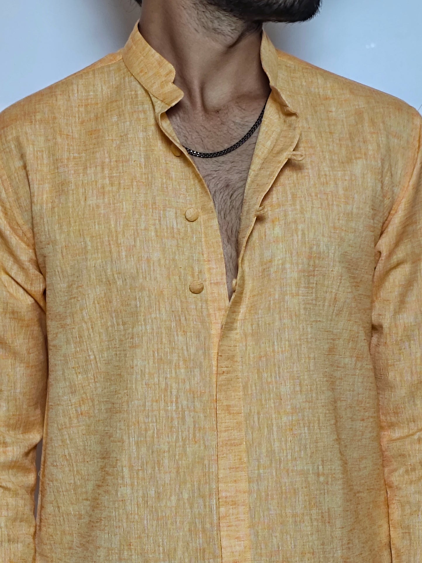 Men’s Mustard Yellow Cotton Linen Shirt