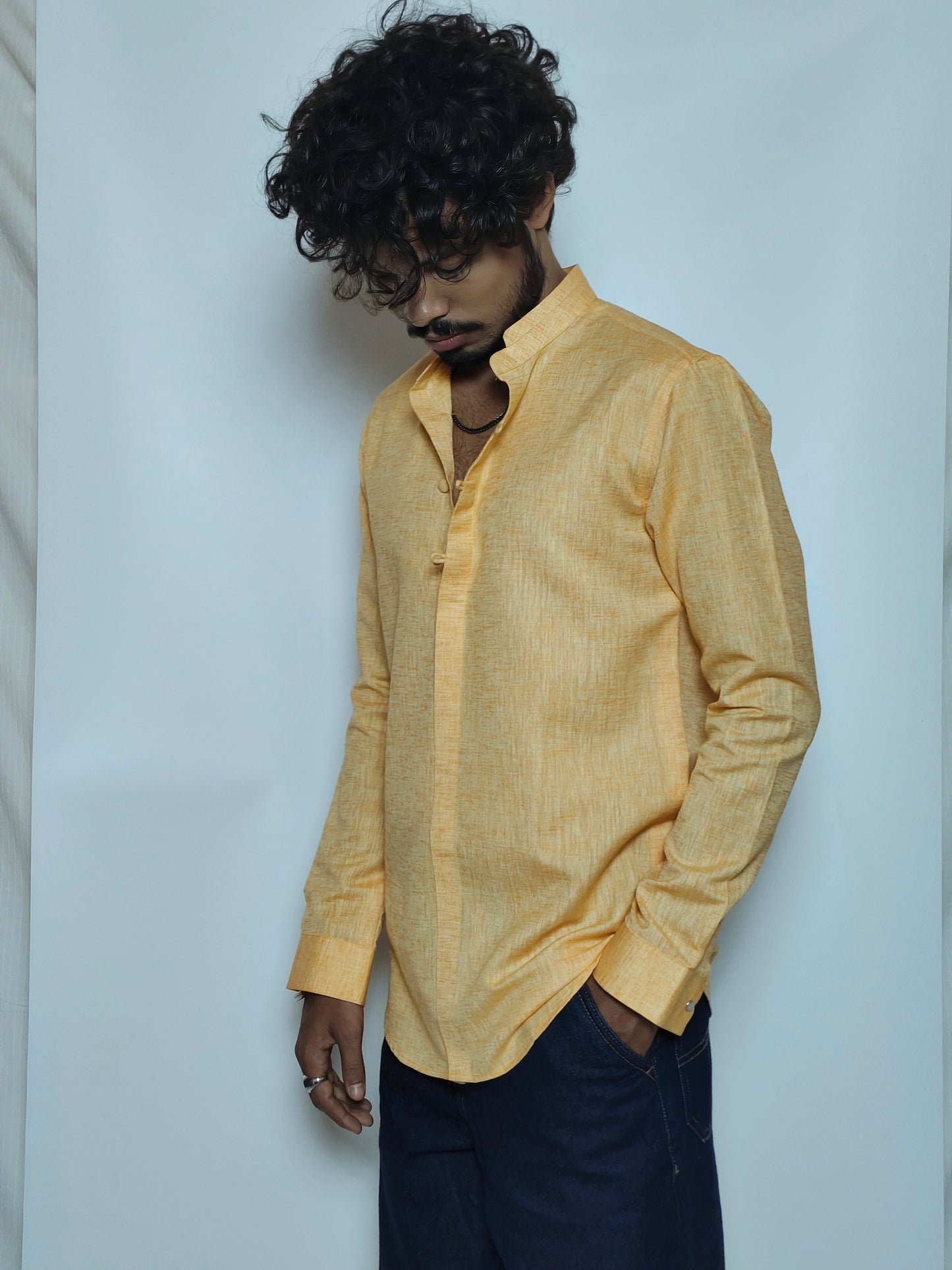 Men’s Mustard Yellow Cotton Linen Shirt