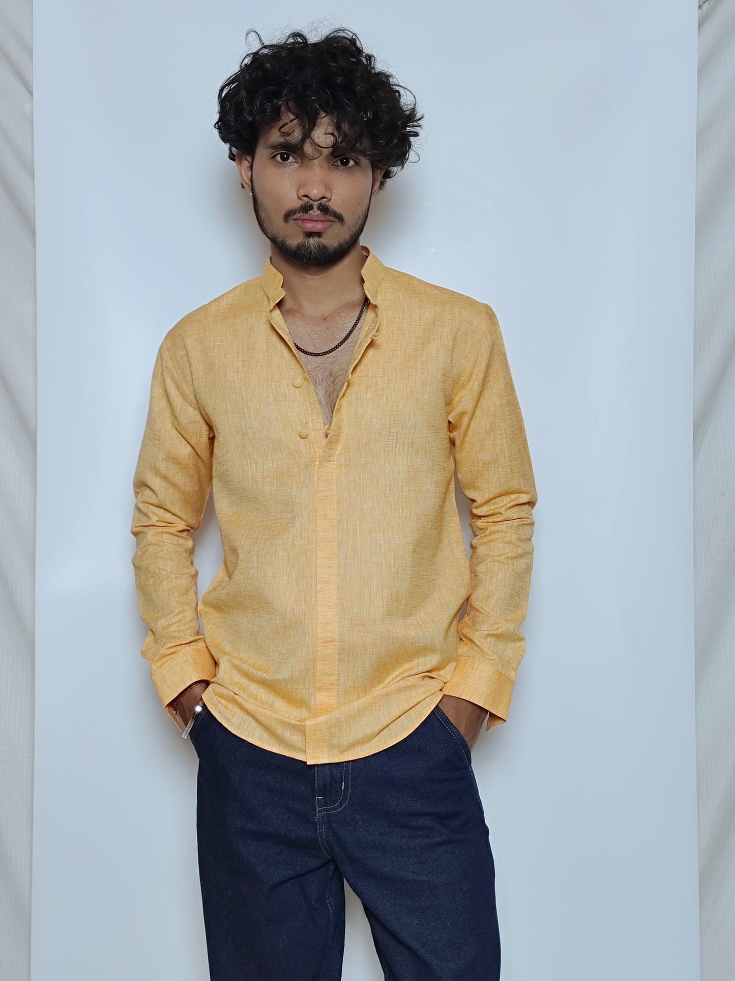 Men’s Mustard Yellow Cotton Linen Shirt