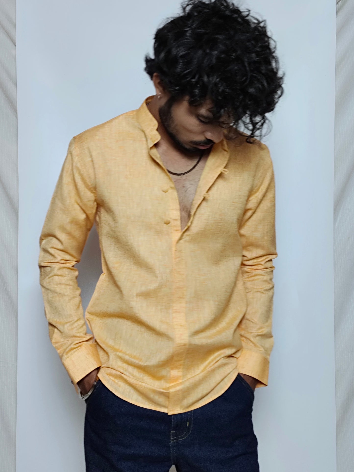 Men’s Mustard Yellow Cotton Linen Shirt