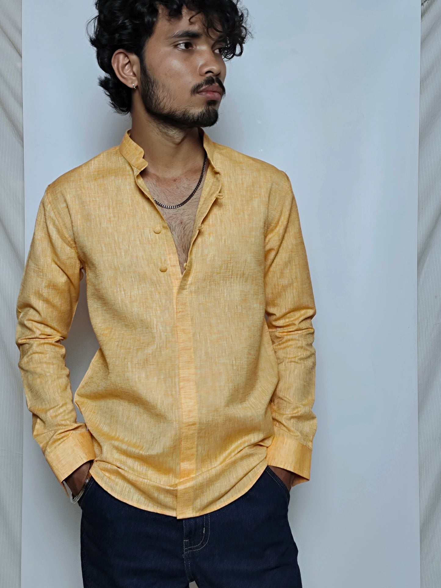 Men’s Mustard Yellow Cotton Linen Shirt