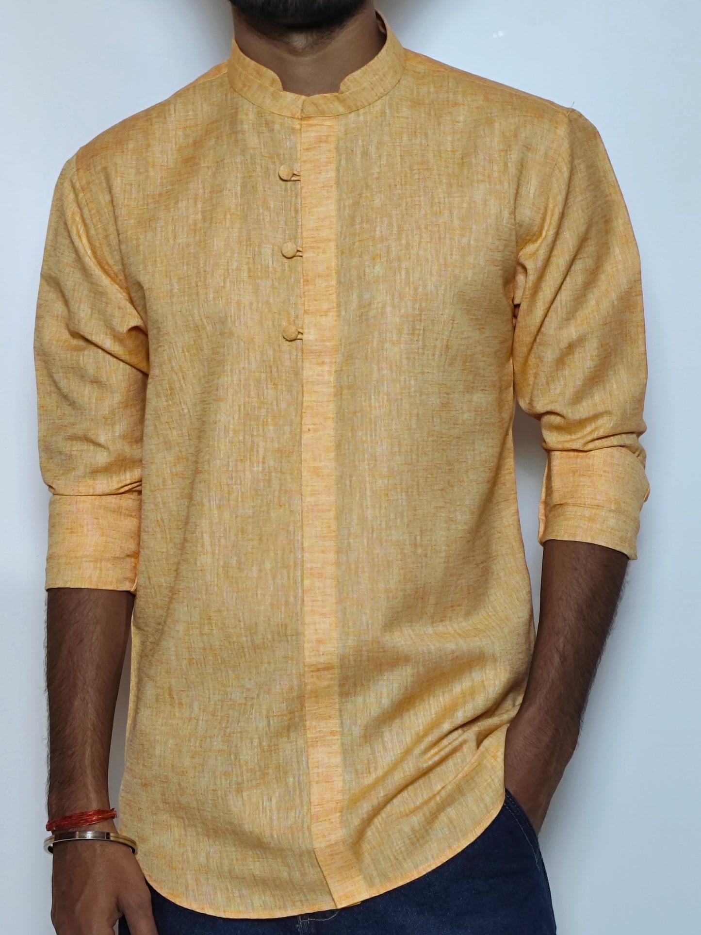 Men’s Mustard Yellow Cotton Linen Shirt